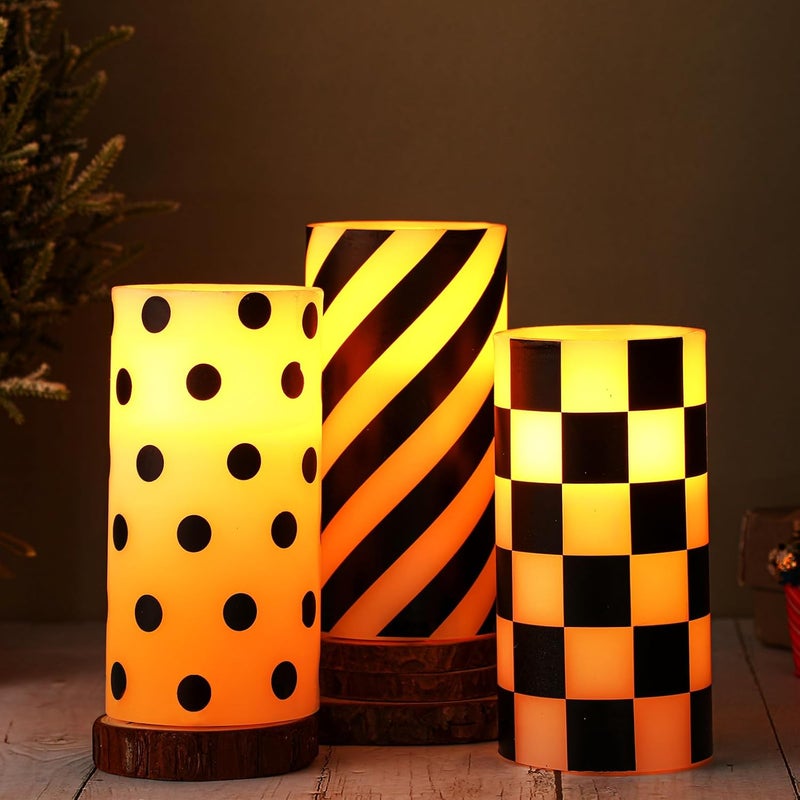 ROCEEI Store 3 Pcs Black and White Checked Flameless Candles Battery Operated LED Candles Flickering Real Wax Decorations for Indoor Holiday Party Table Decor - Image 3